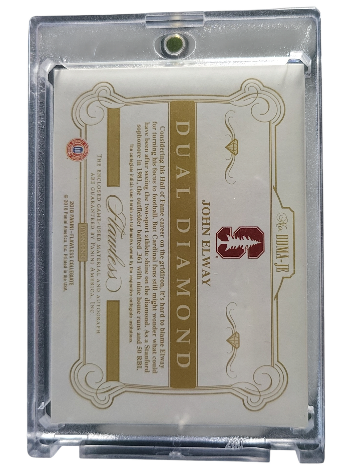 2018 Panini Flawless Collegiate John Elway #DDMA-JE Dual Diamond 08/10