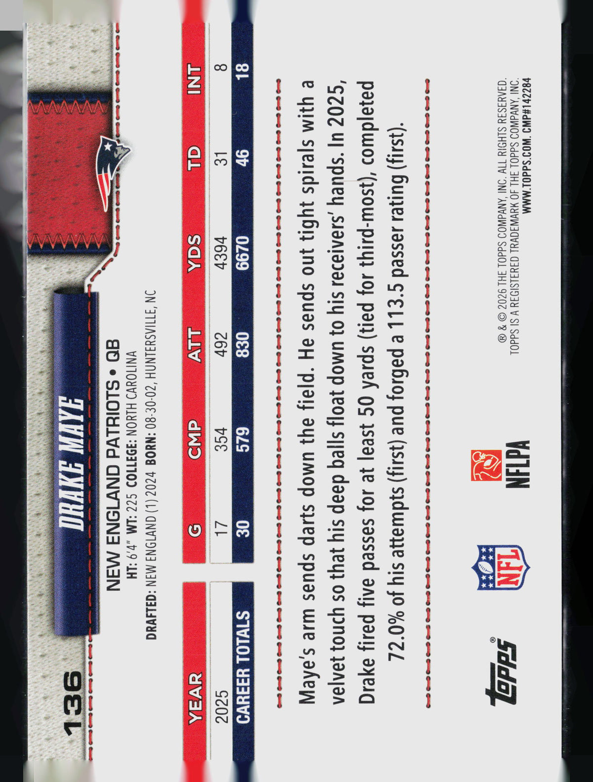 2026 Topps Drake Maye #136
