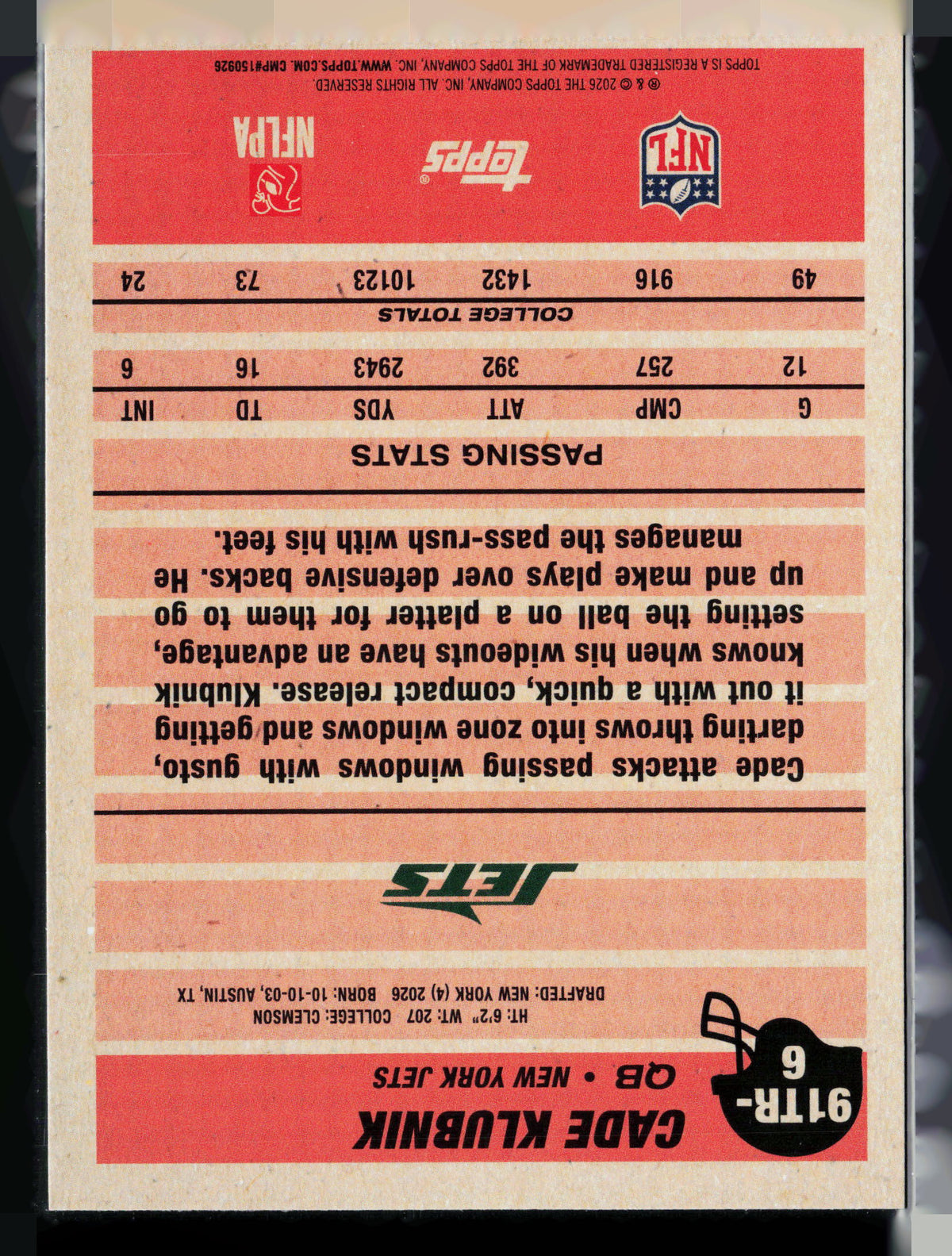 2026 Topps Cade Klubnik #91TR-6 RC