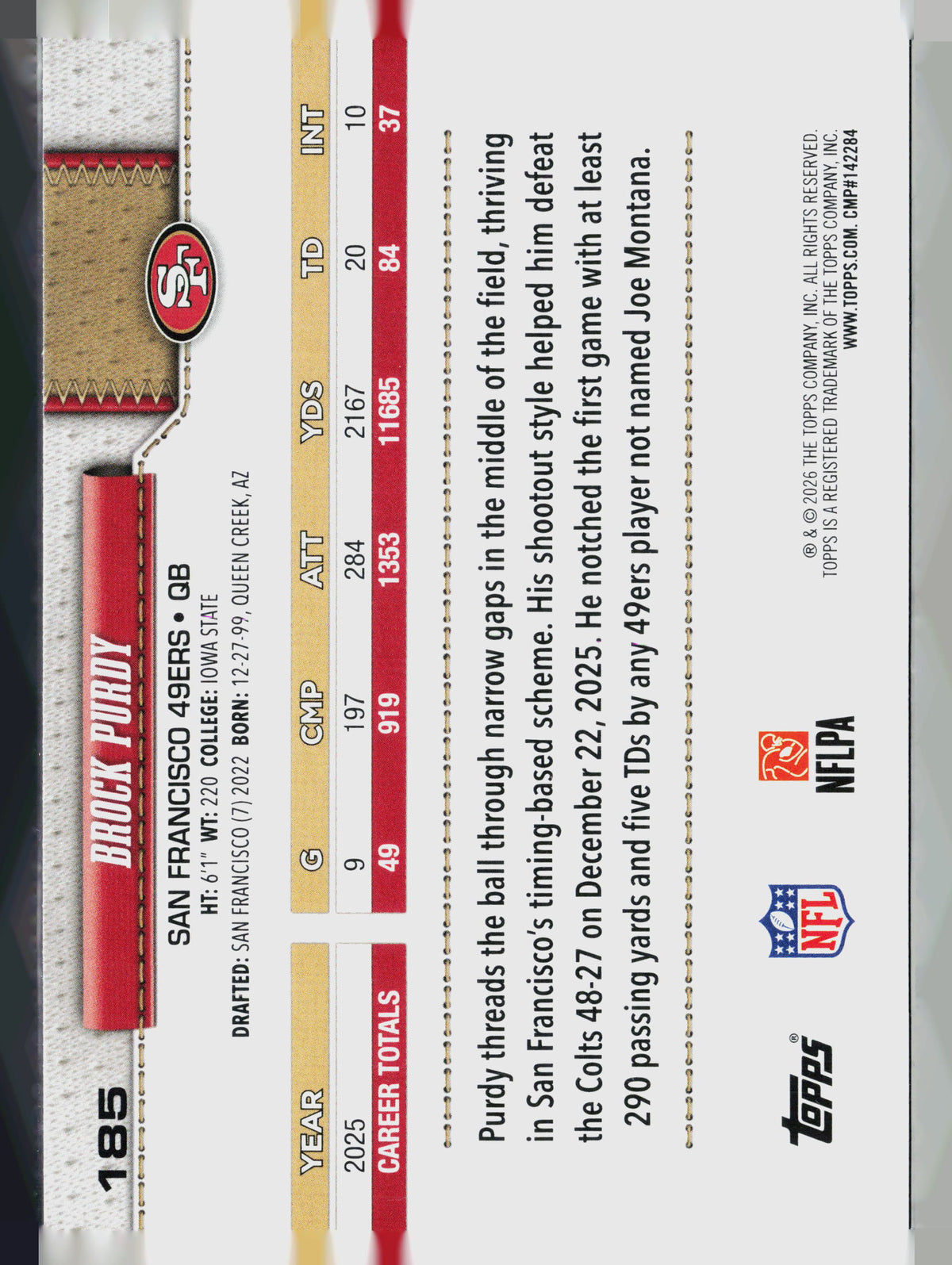2026 Topps Brock Purdy #185