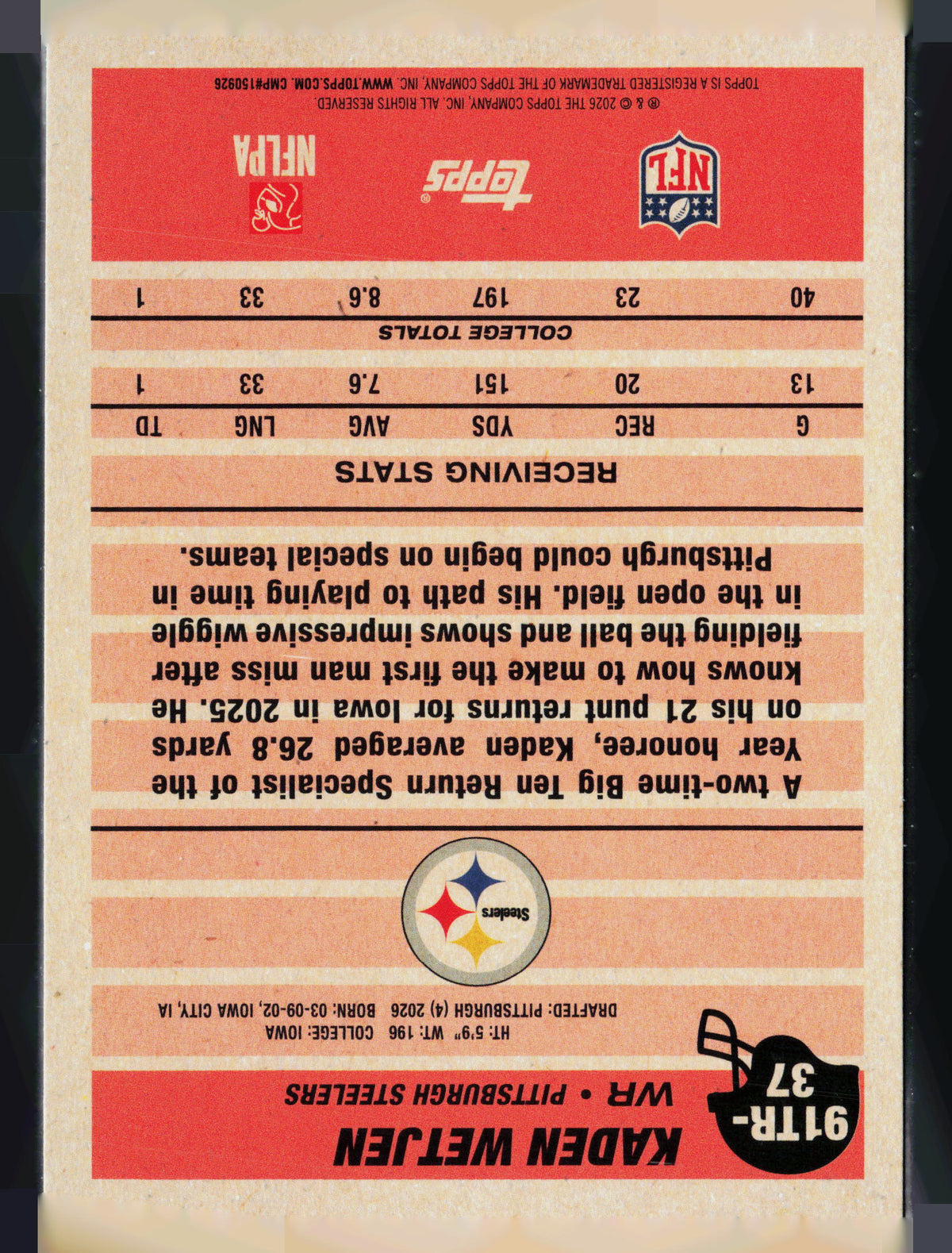 2026 Topps Kaden Wetjen #91TR-37 RC