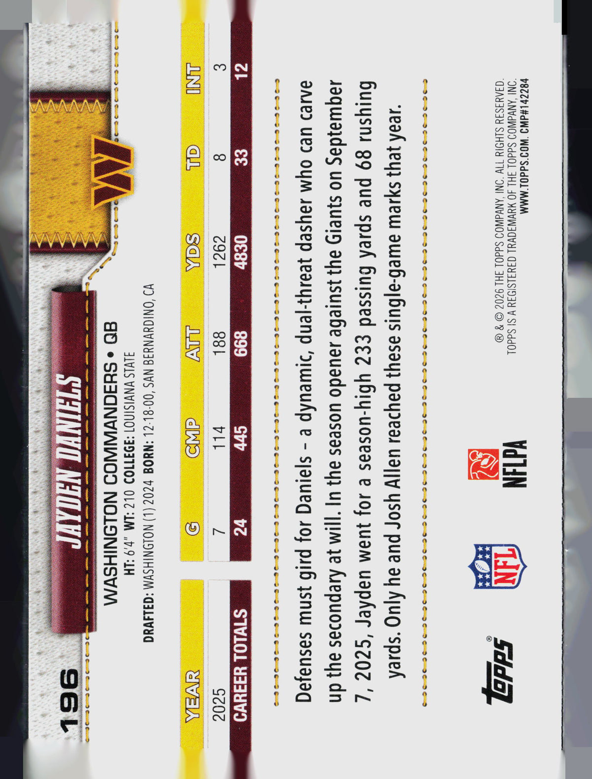 2026 Topps Jayden Daniels #196