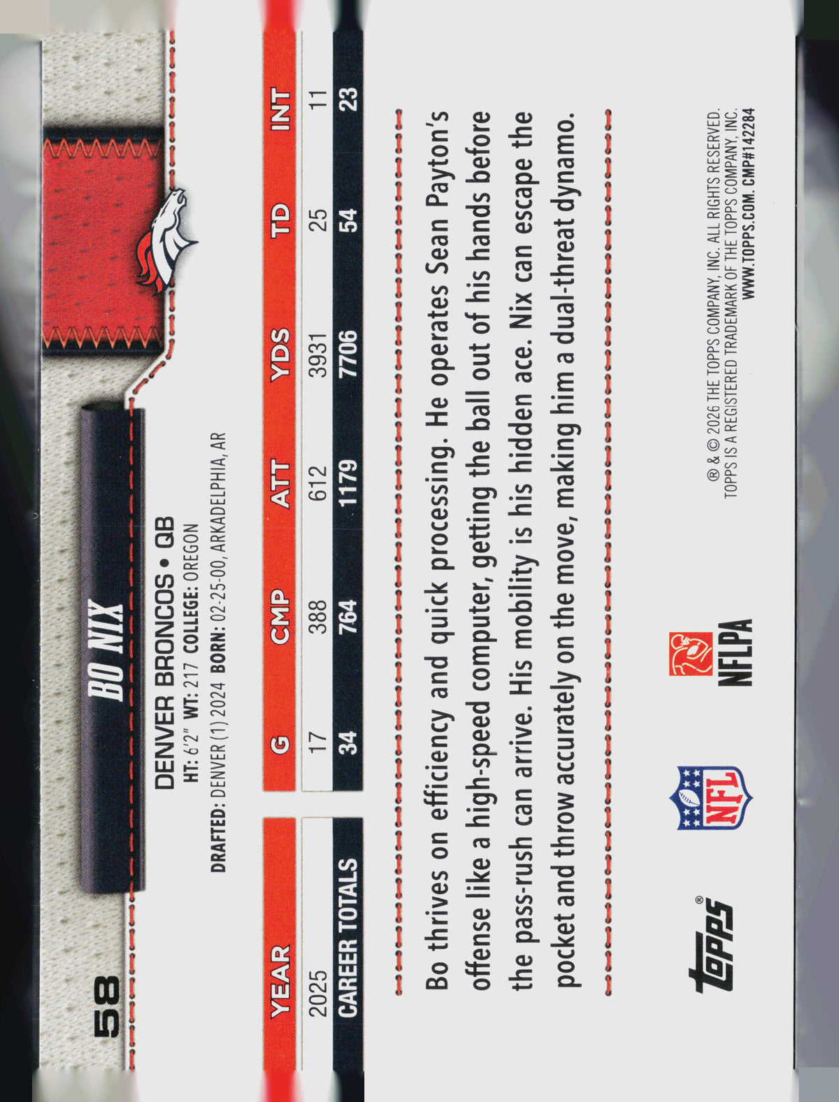 2026 Topps Bo Nix #58