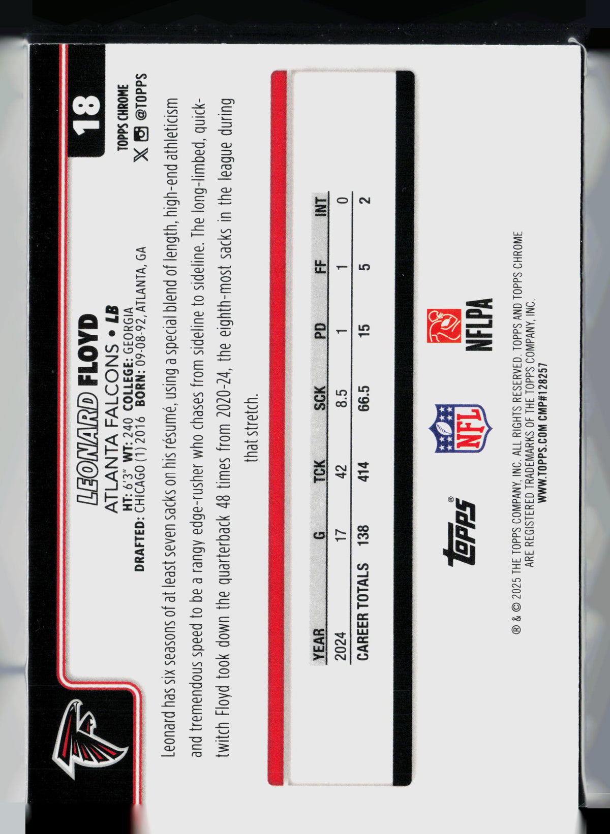 2020 Topps Chrome Leonard Floyd #18 Red/Blue