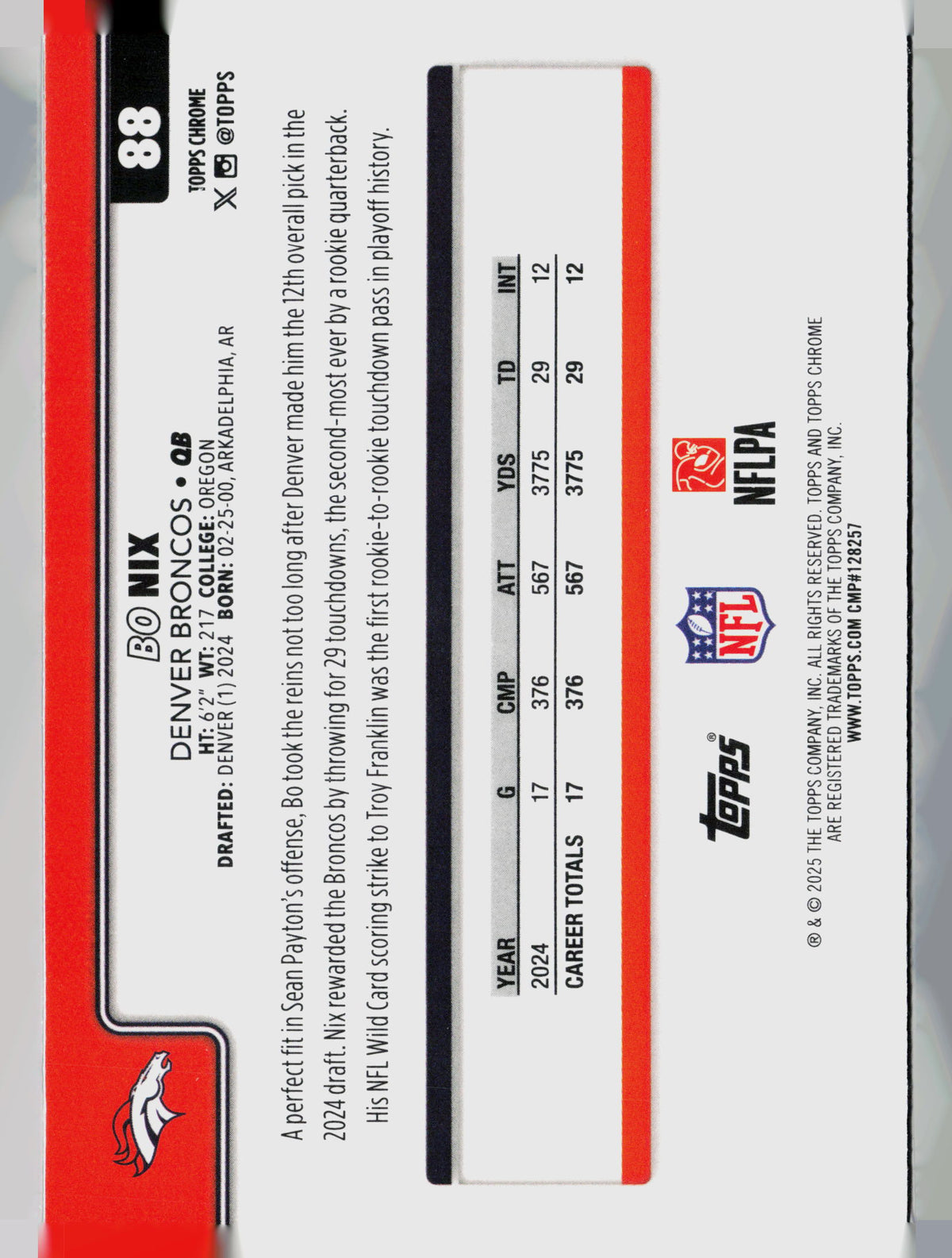 2025 Topps Chrome Bo Nix #88