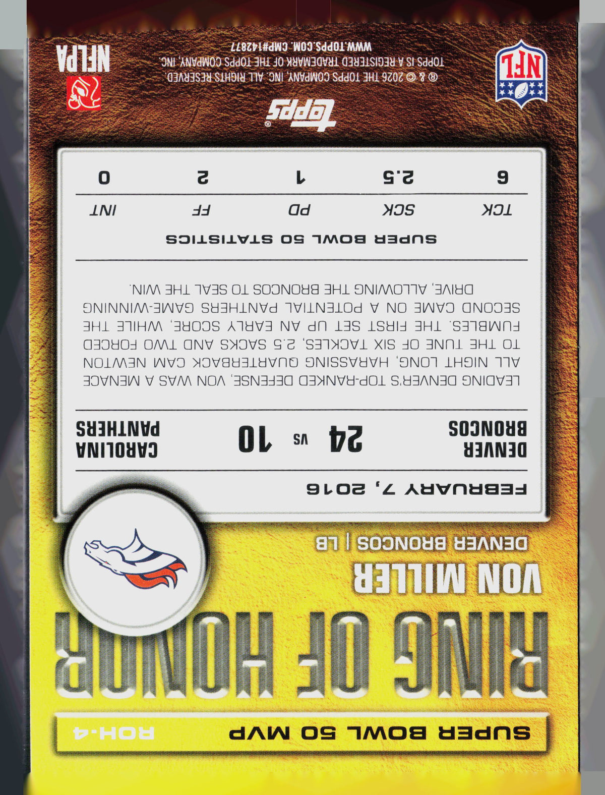 2026 Topps Ring of Honor Von Miller #ROH-4