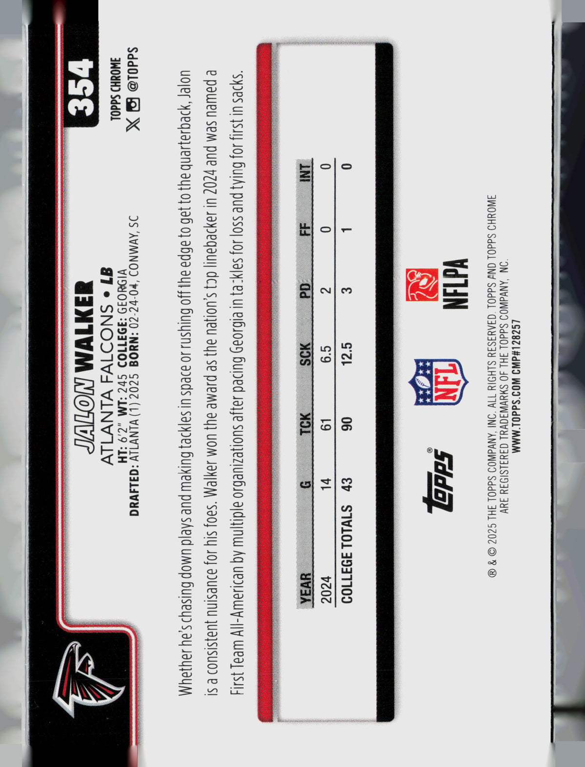 2025 Topps Chrome Jalon Walker #354 RC