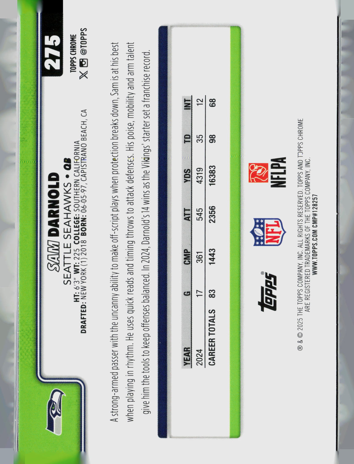 2025 Topps Chrome Sam Darnold #275