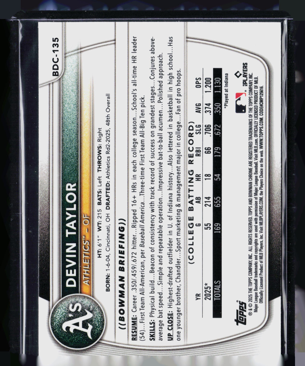 2025 Bowman Draft Chrome Devin Taylor #BDC-135 Mojo Refractor