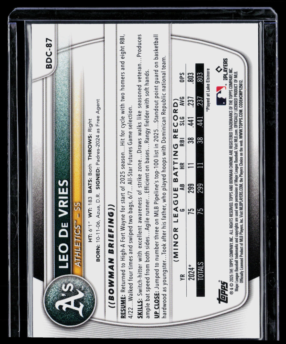 2025 Bowman Chrome Leo De Vries #BDC-87