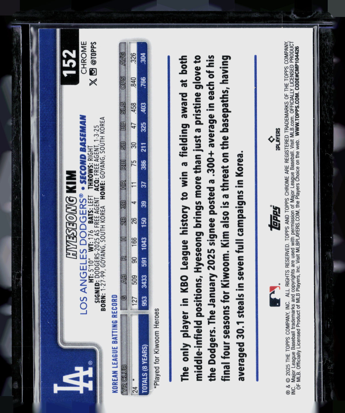 2025 Topps Chrome Hye-Seong Kim #152 RC