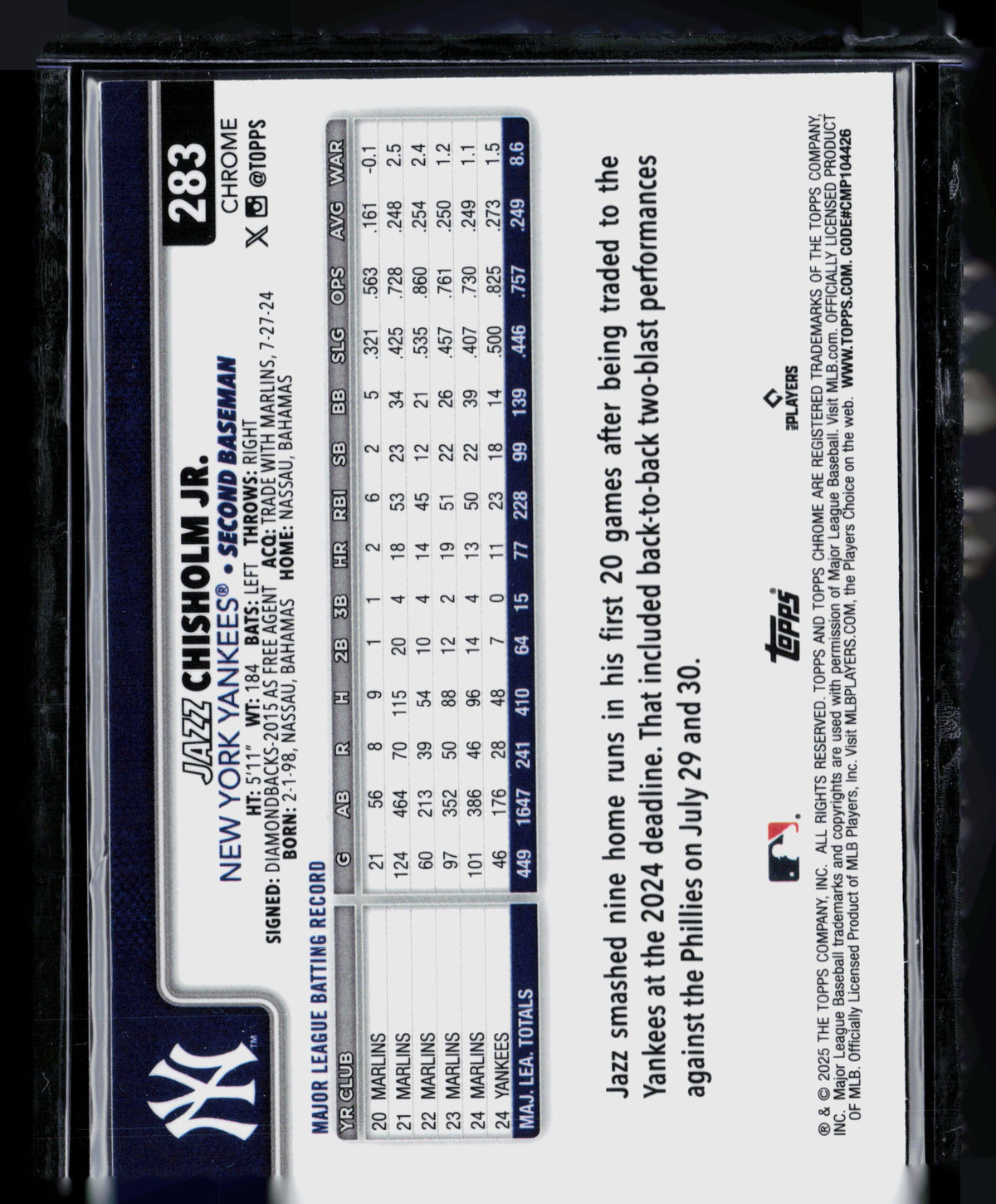 2025 Topps Chrome Jazz Chisholm Jr. #283 X-Fractor