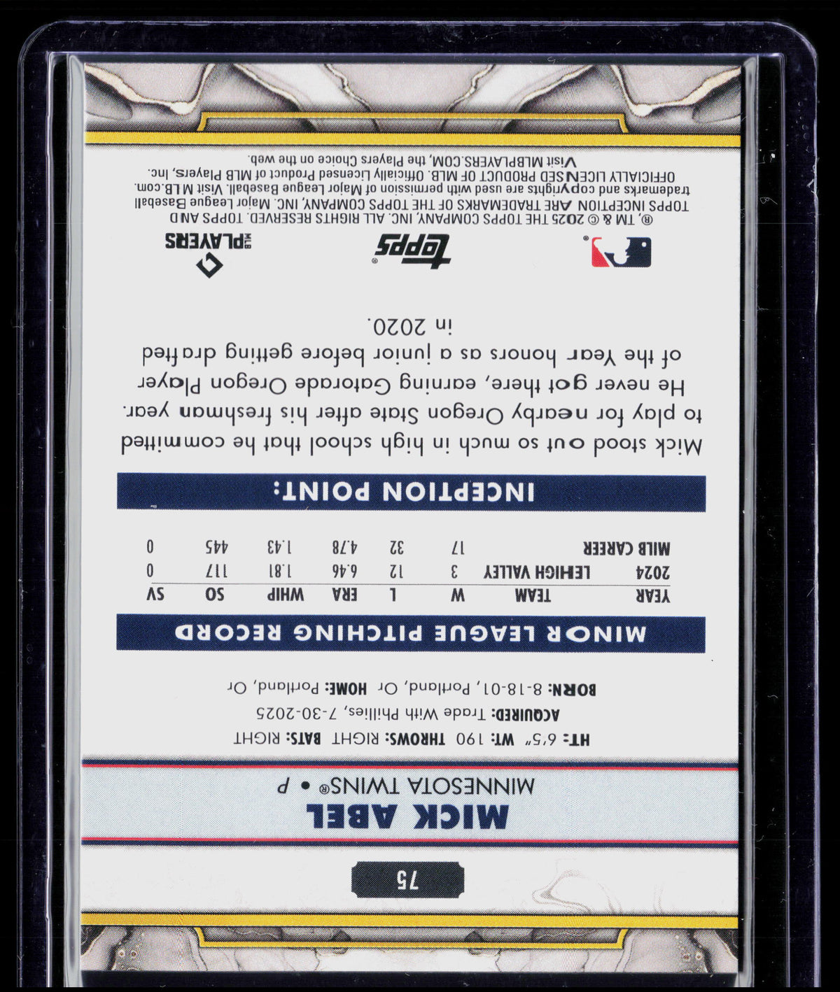 2025 Topps Inception Mick Abel #75 RC