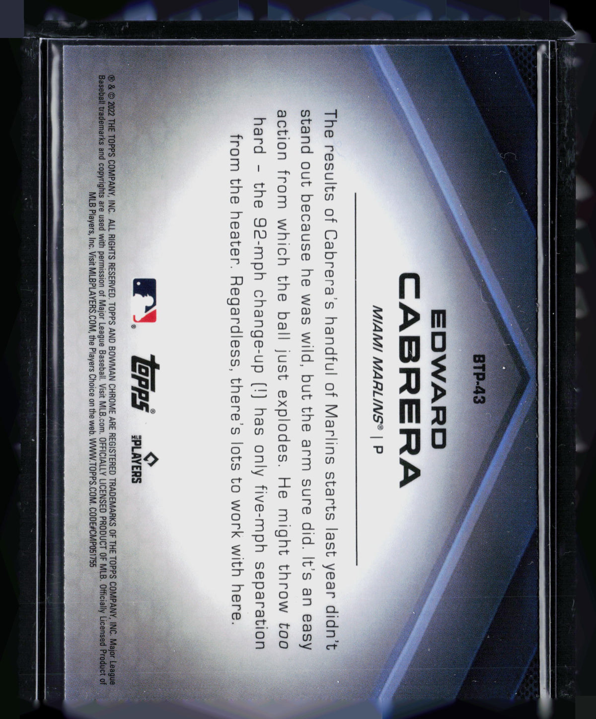 2022 Bowman Chrome Top 100 Edward Cabrera #BTP-43 RC