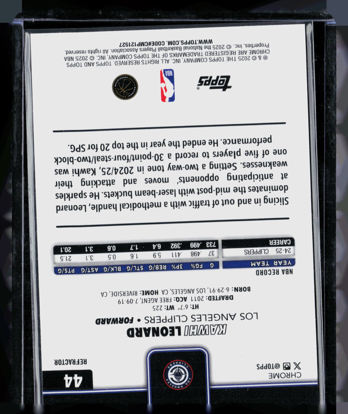 2025 Topps Chrome Kawhi Leonard #44 Refractor