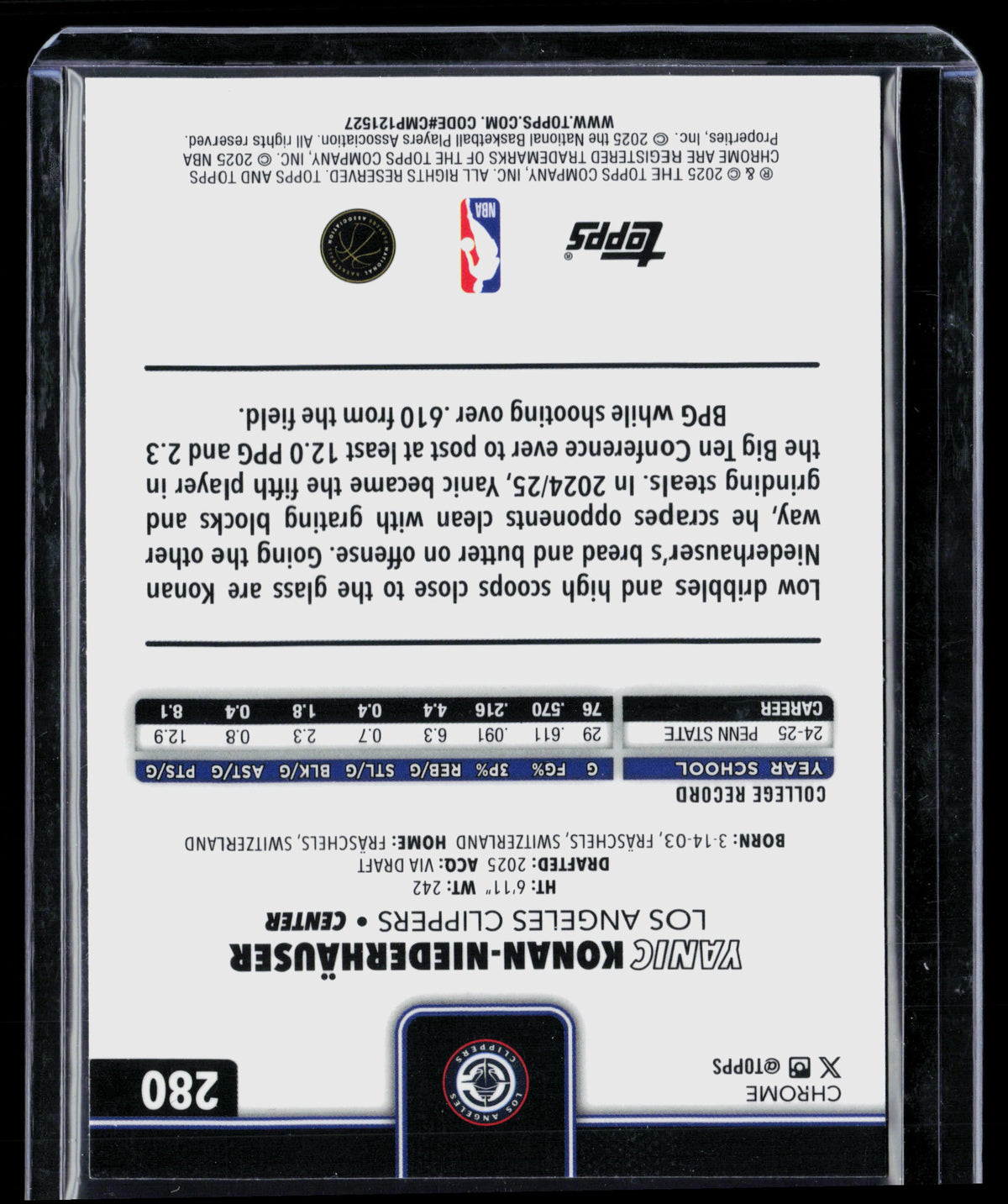 2025 Topps Chrome Yanic Konan-Niederhauser #280 RC