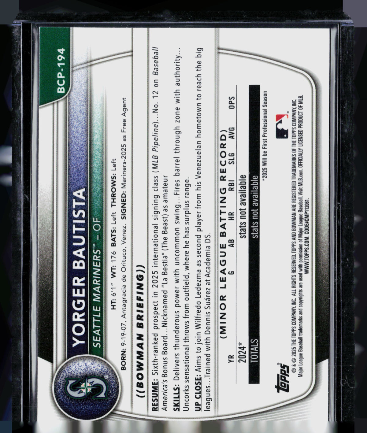 2025 Bowman Chrome Yorger Bautista #BCP-194