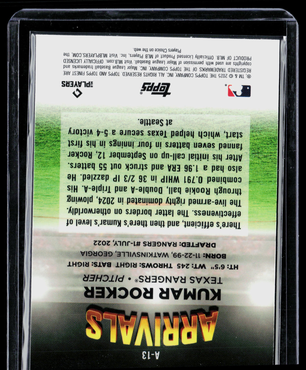 2025 Topps Finest Arrivals Kumar Rocker #A-13 RC