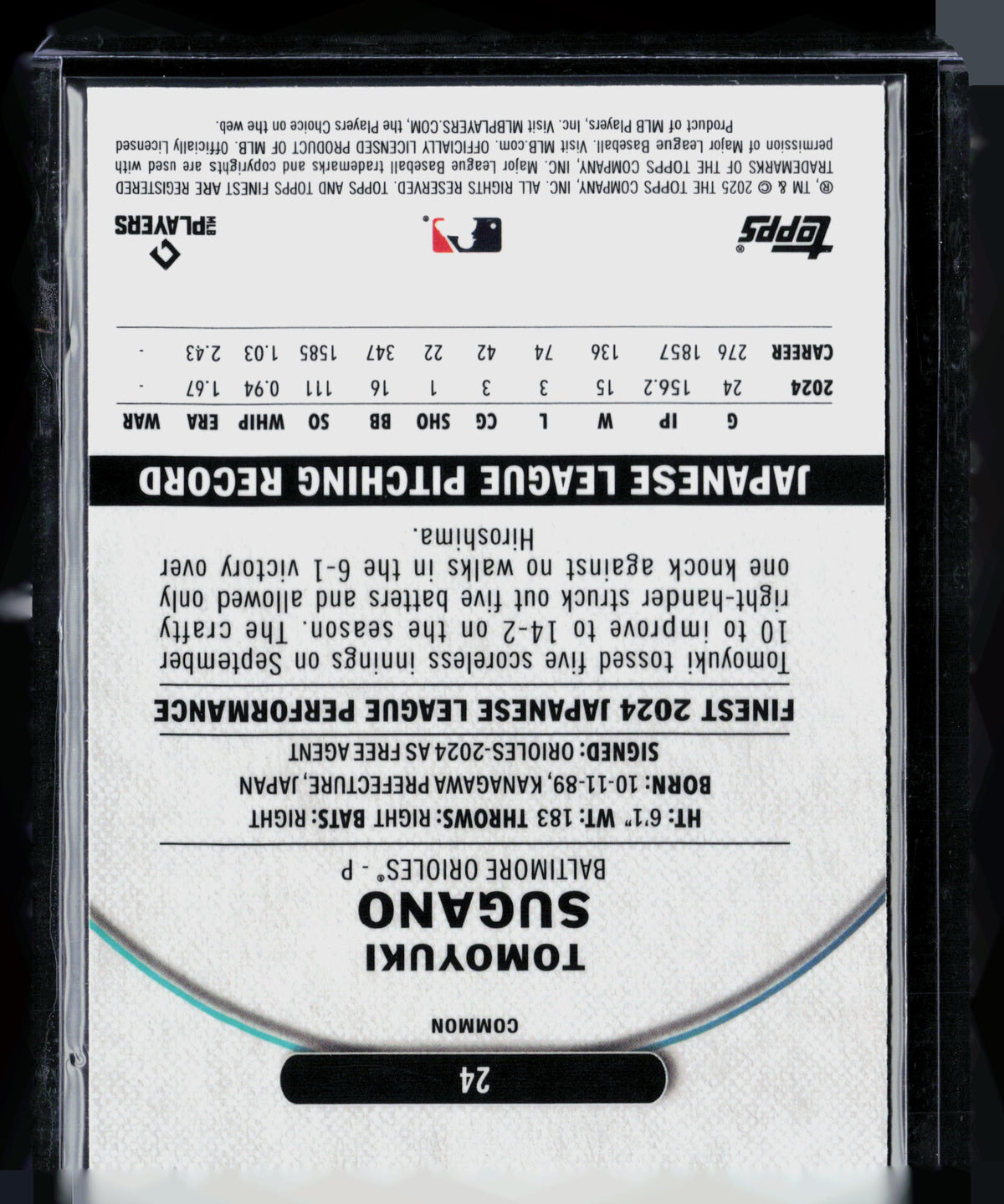 2025 Topps Finest Tomoyuki Sugano #24 RC