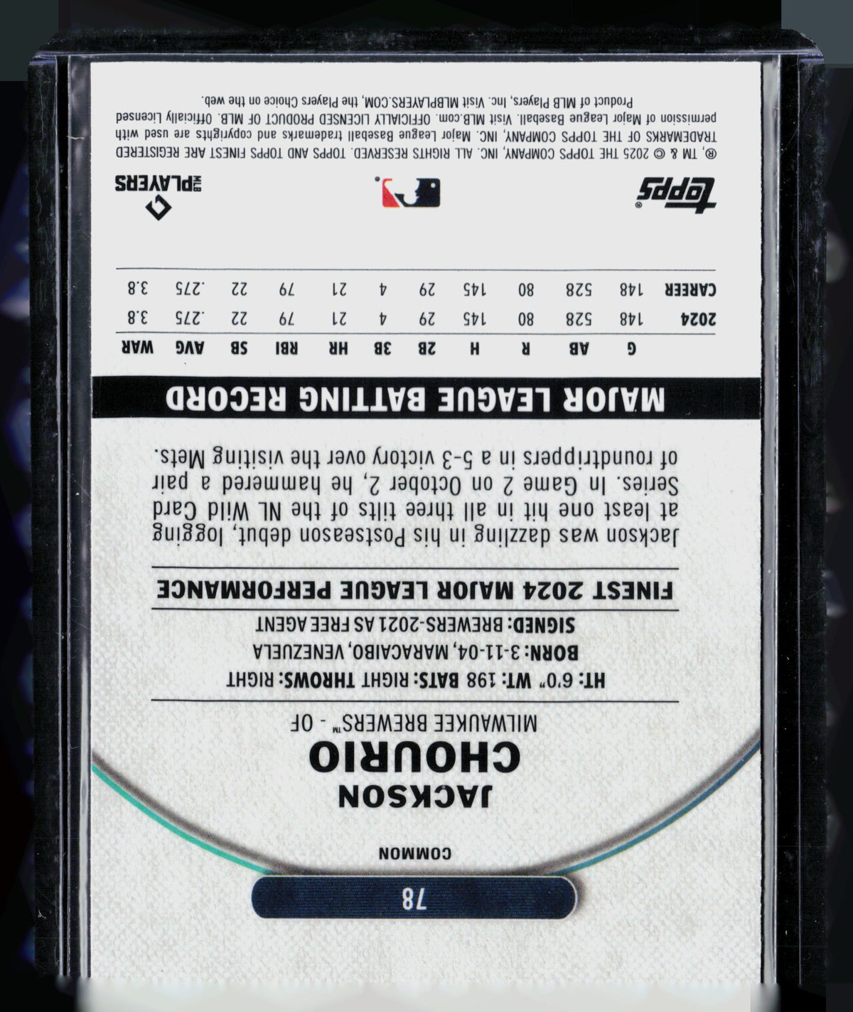 2025 Topps Finest Jackson Chourio #78