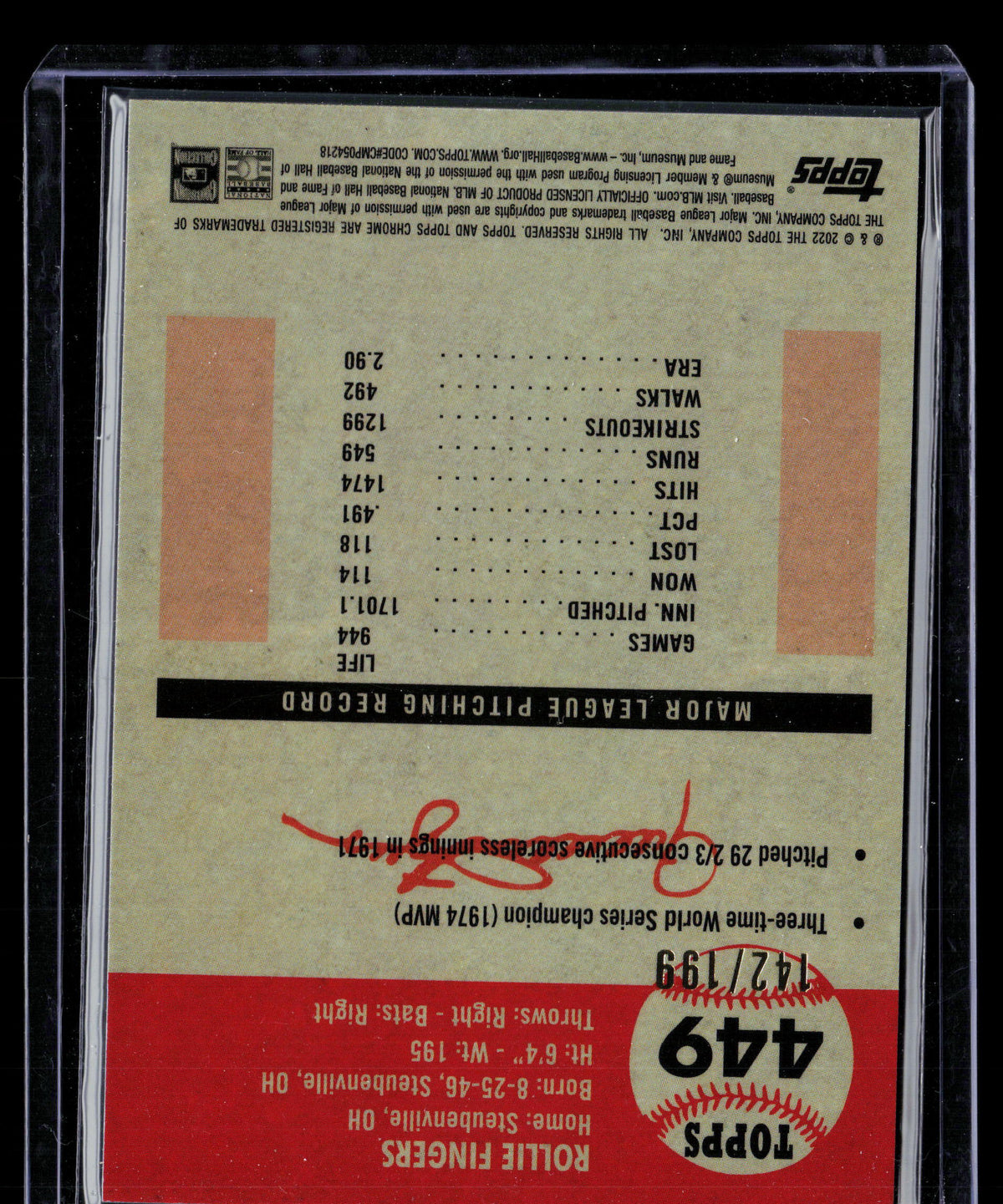2022 Topps Chrome Platinum Anniversary Rollie Fingers #449 Blue Prism Refractor