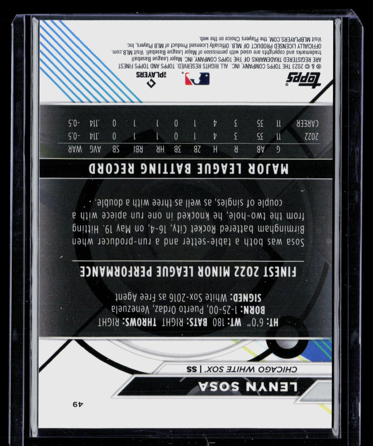 2023 Topps Finest Lenyn Sosa #49 Gold Refractor RC 27/50