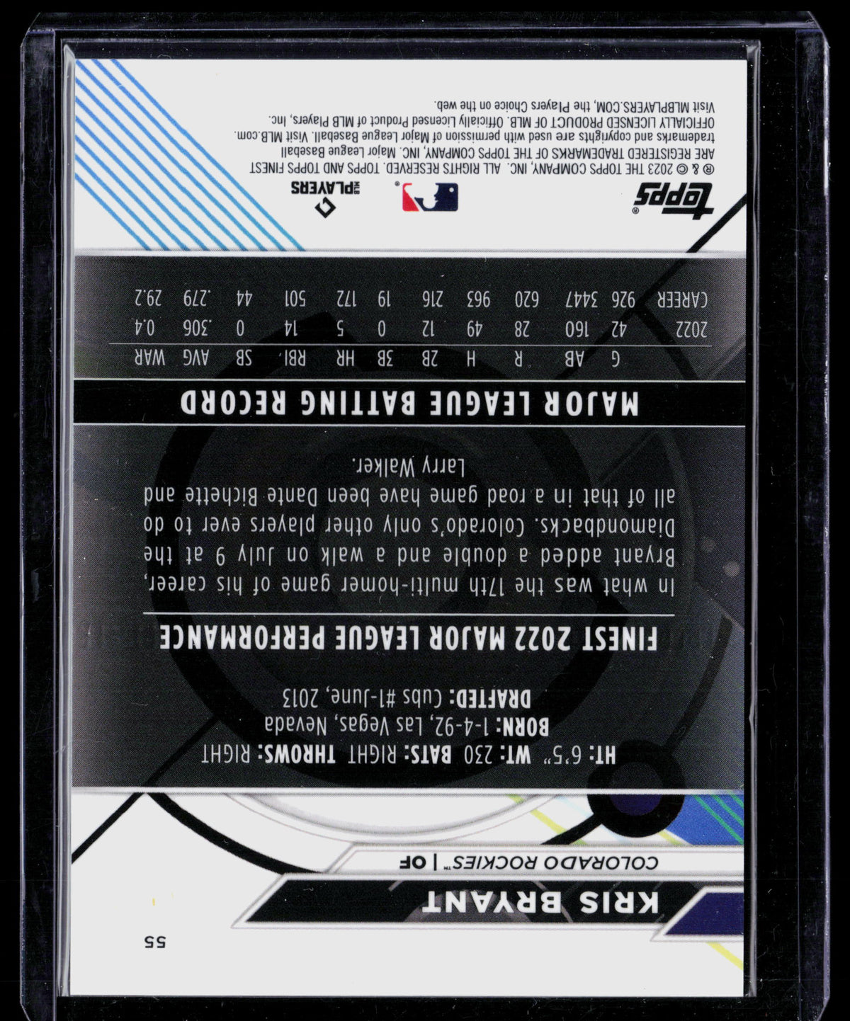2023 Topps Finest Kris Bryant #55 Sky Blue Refractor 053/199
