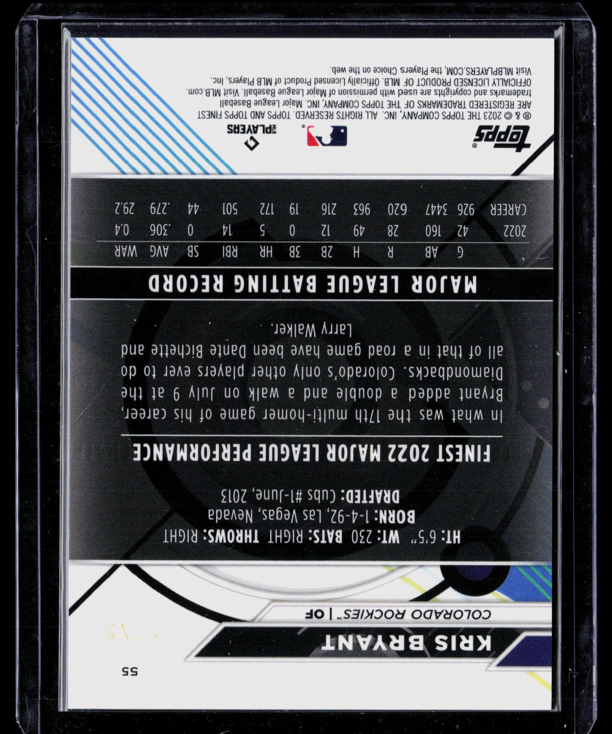 2023 Topps Finest Kris Bryant #55 Sky Blue Refractor 181/300