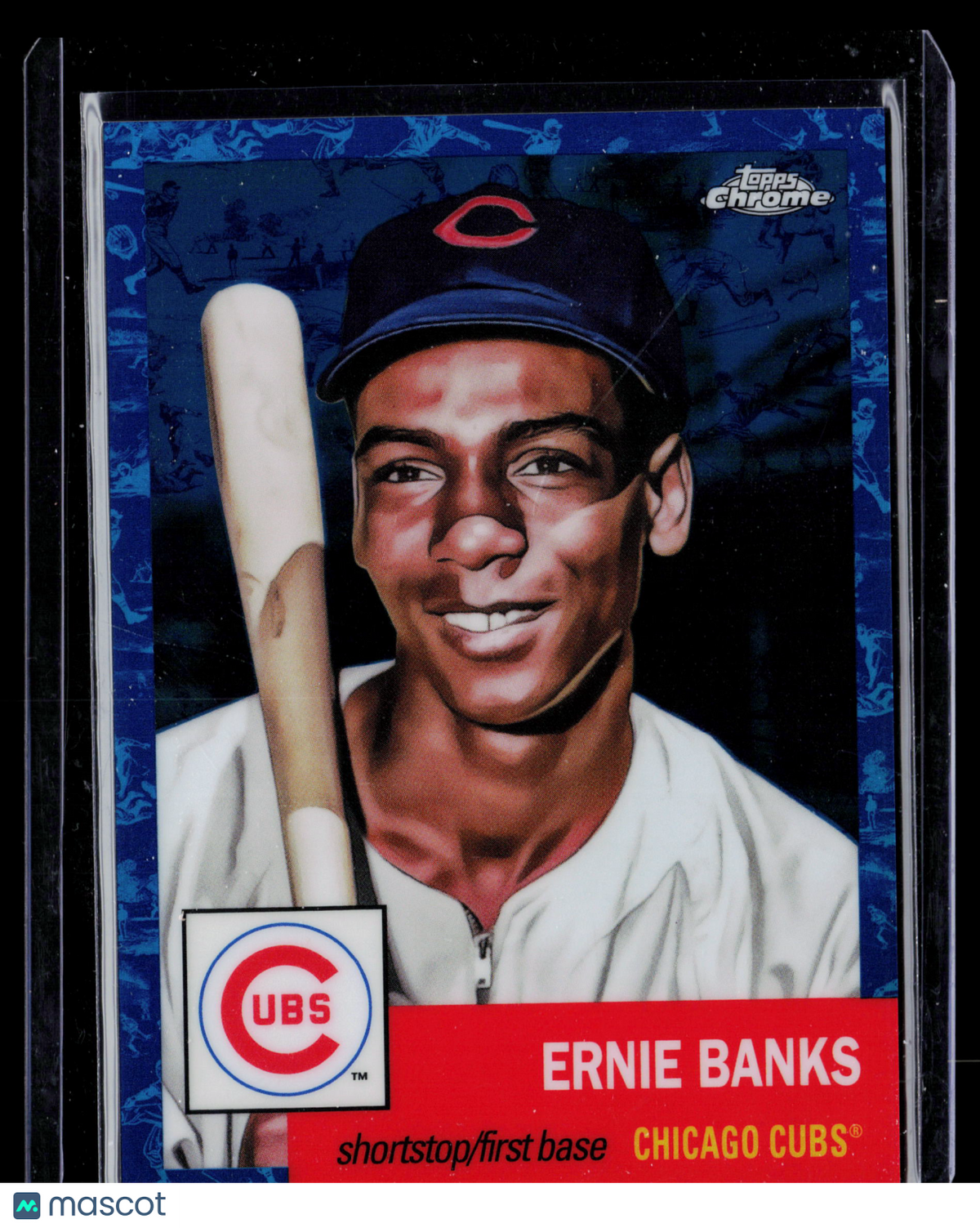2022 Topps Chrome Platinum Anniversary Ernie Banks #14 Blue Mini-Diamond Refractor 115/199