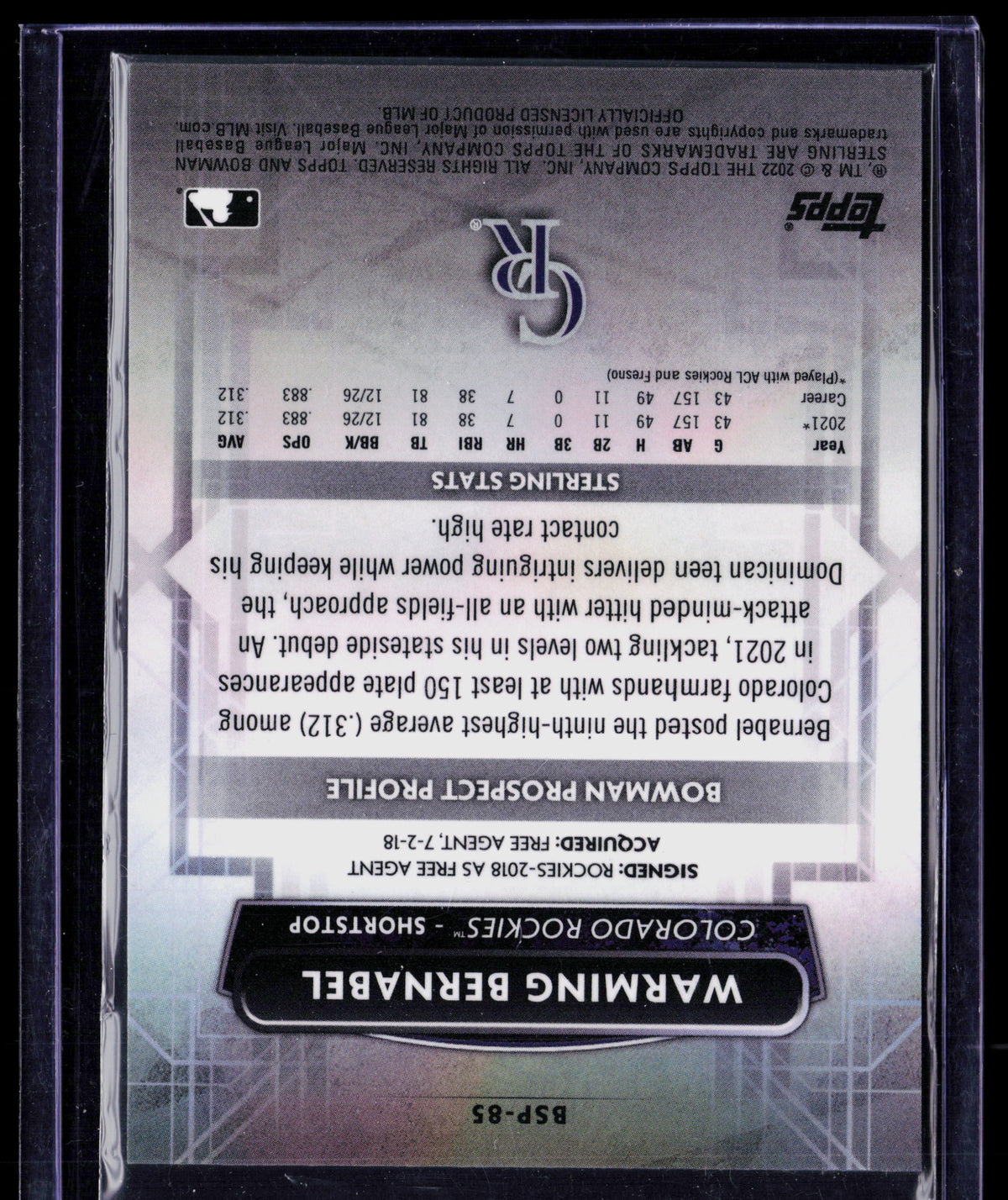 2022 Bowman Sterling Warming Bernabel #BSP-85 101/150