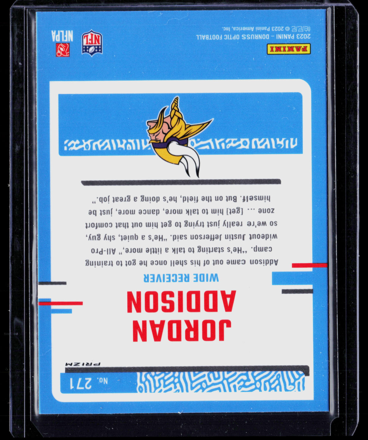 2023 Panini Donruss Optic Jordan Addison #271 Blue Shock