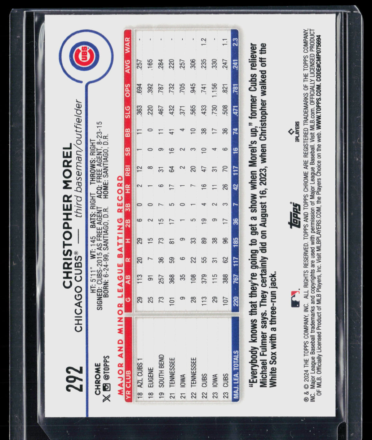 2024 Topps Chrome Christopher Morel #292 Lightboard Logo