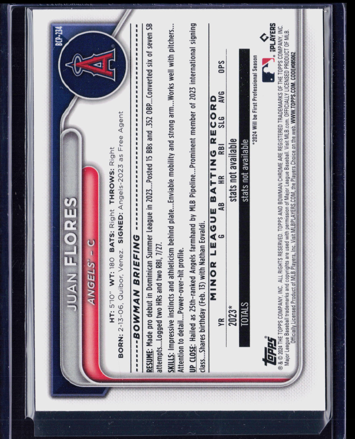 2024 Bowman Chrome Juan Flores #BCP-234