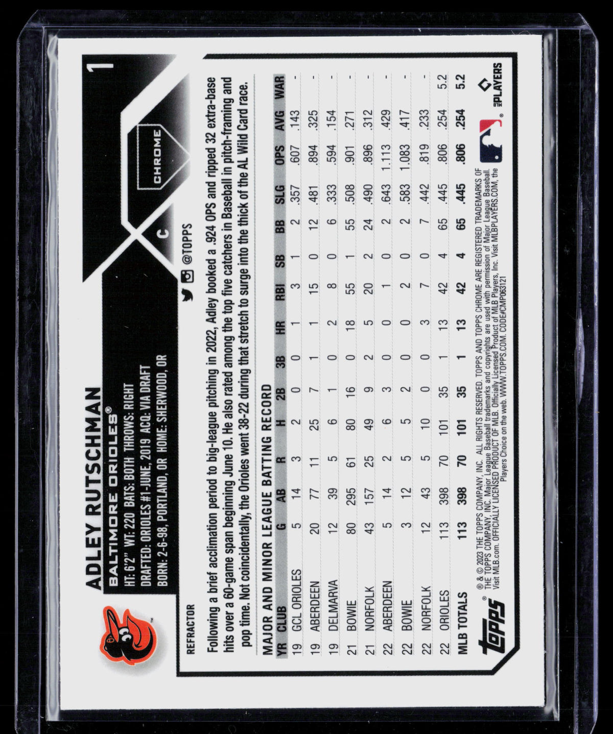 2023 Topps Chrome Adley Rutschman #1 Refractor RC