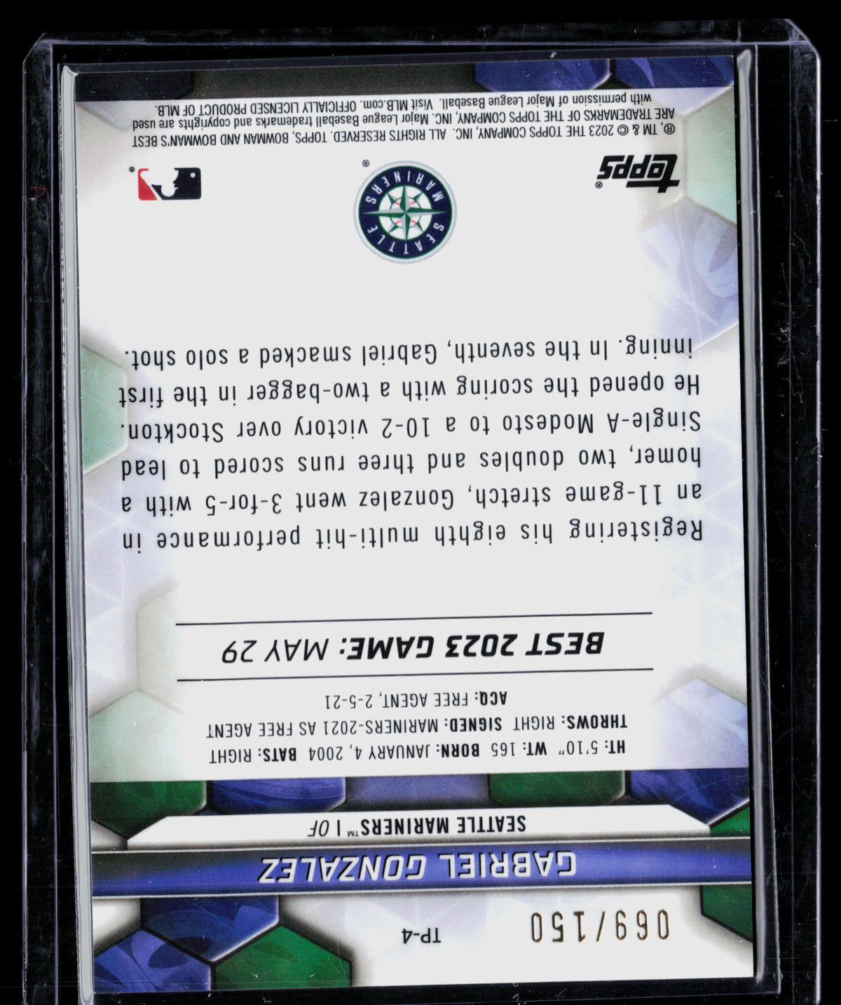 2023 Bowman's Best Gabriel Gonzalez #TP-4 Blue Refractor 069/150