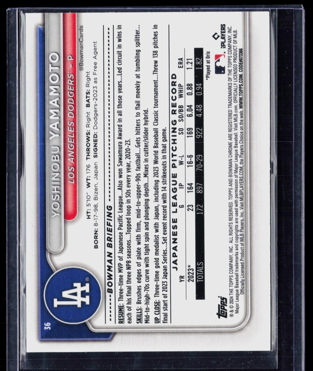 2024 Topps Bowman Chrome Yoshinobu Yamamoto #36 Mega Box Mojo Refractor RC