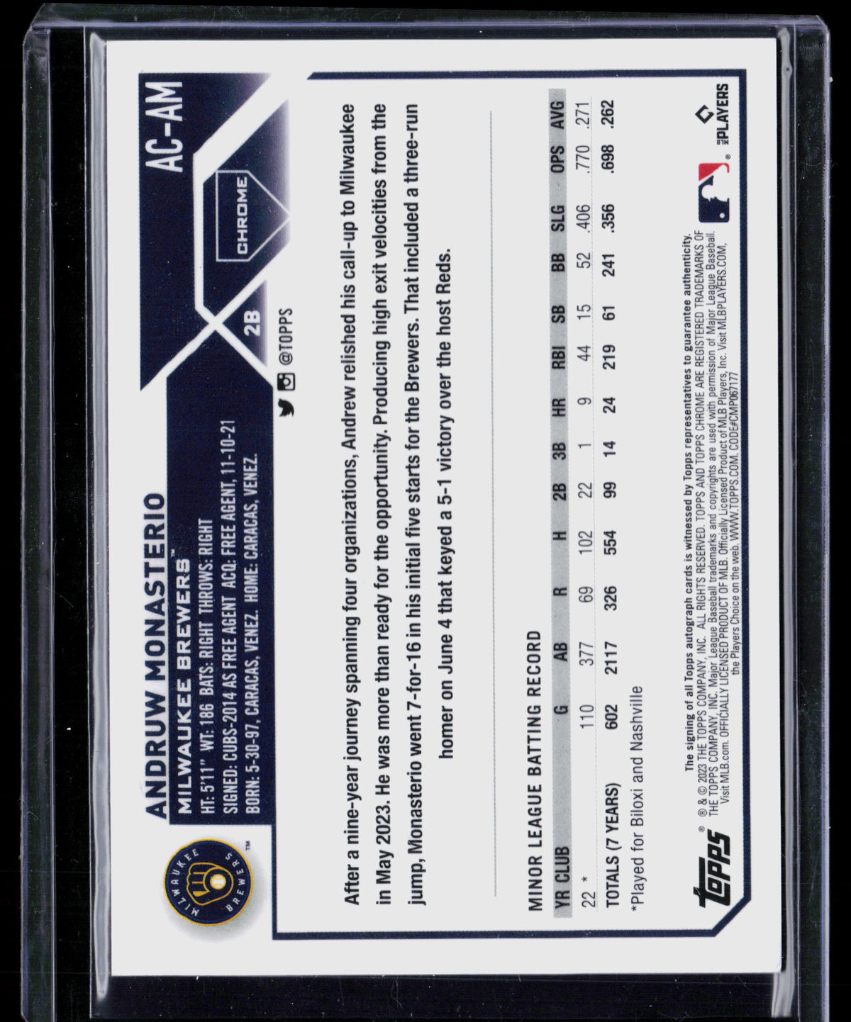 2023 Topps Chrome Andruw Monasterio #AC-AM RC