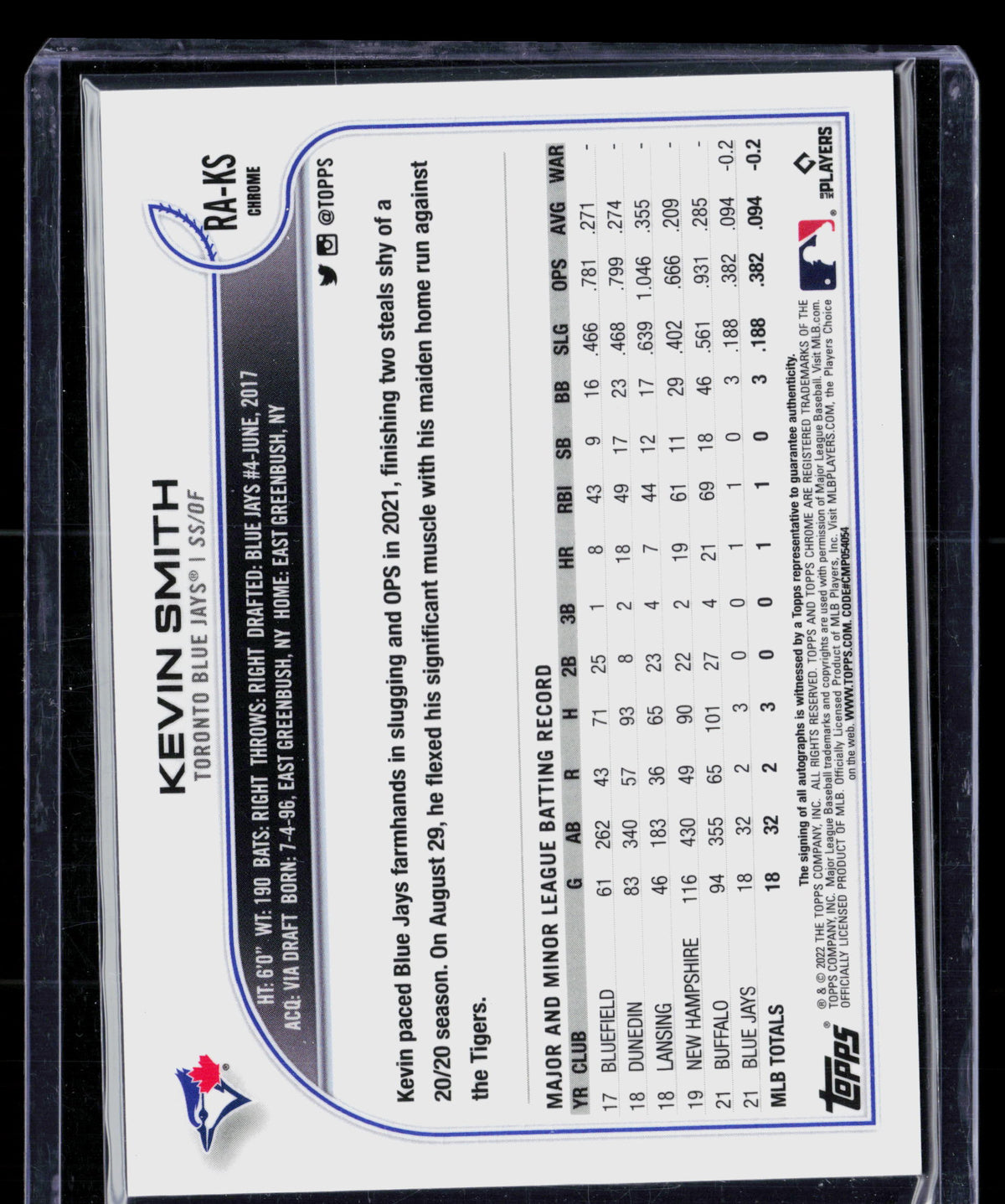 2022 Topps Chrome Kevin Smith #RA-KS RC