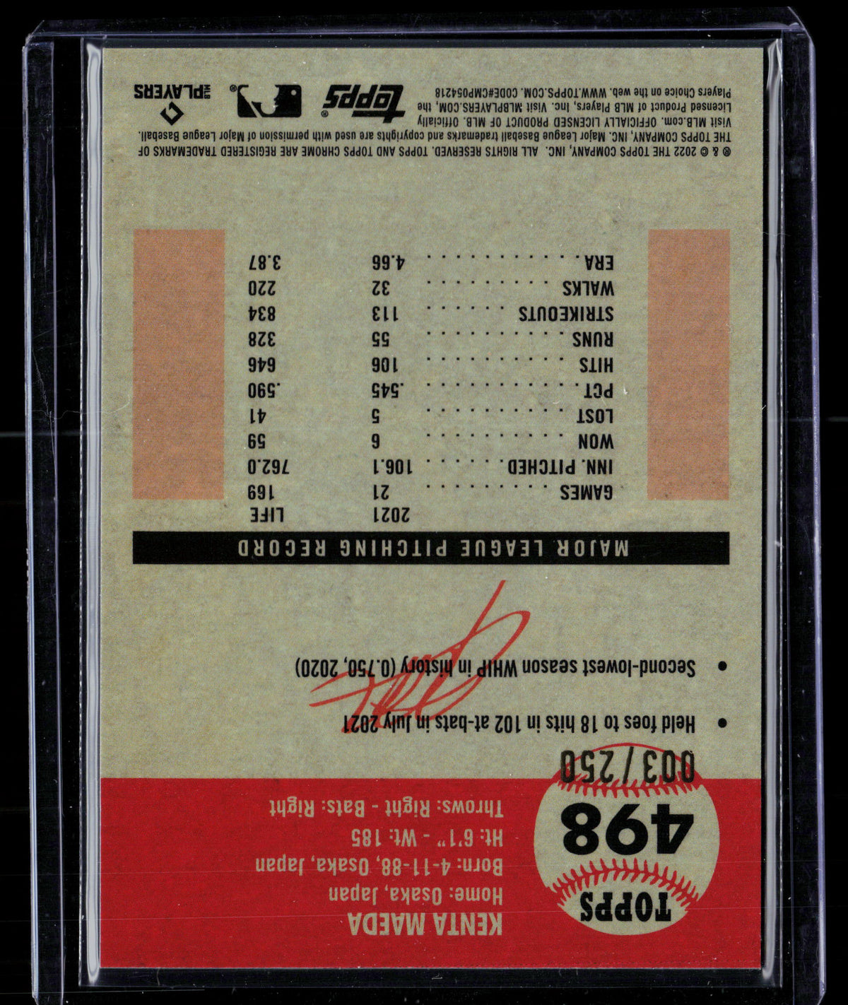 2022 Topps Chrome Platinum Anniversary Kenta Maeda #498 Yellow RayWave Refractor 003/250