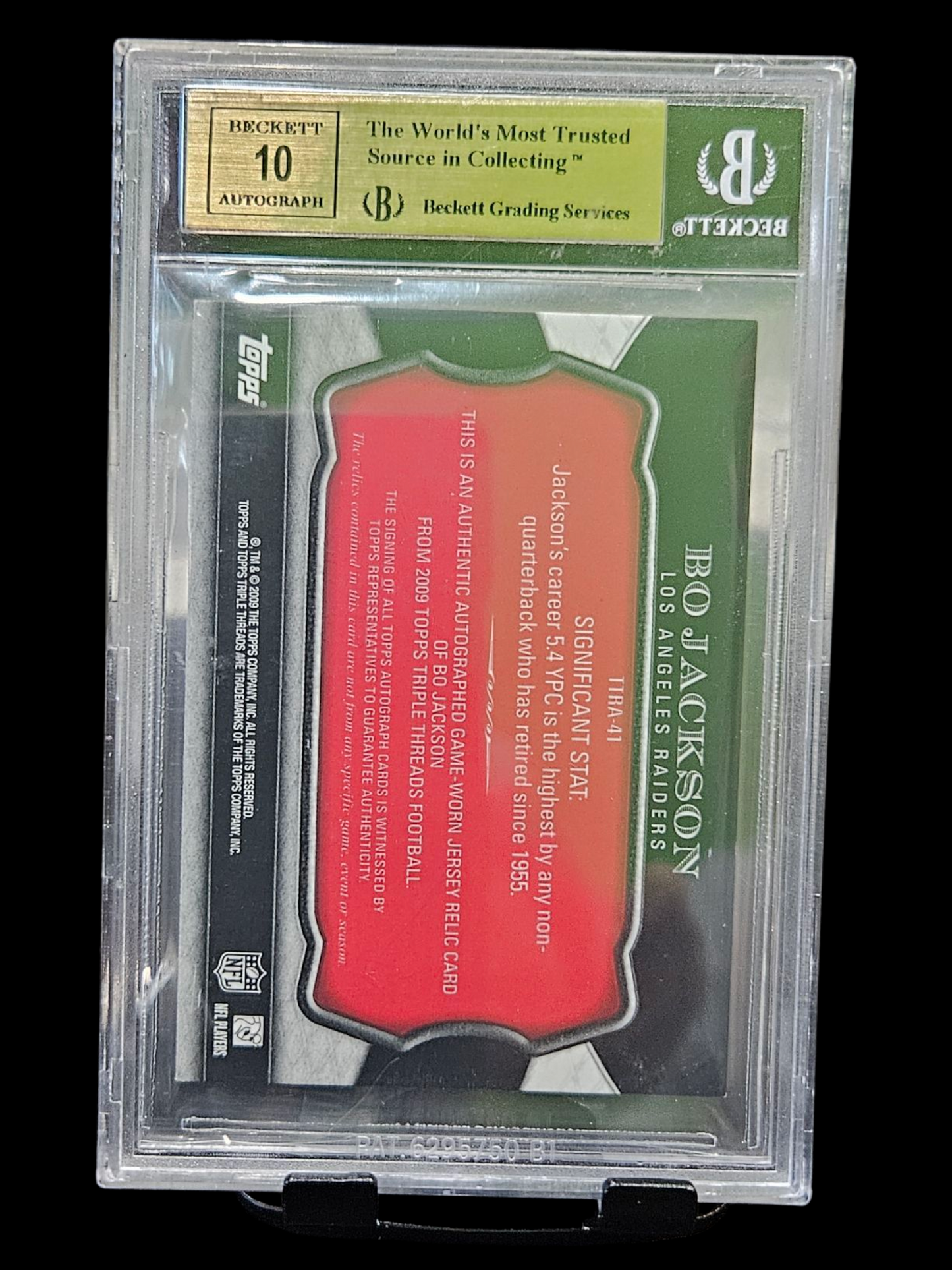 2009 Topps Triple Threads Auto Relics Red Bo Jackson #TTRA41 /15 BGS 9.5 Auto 10