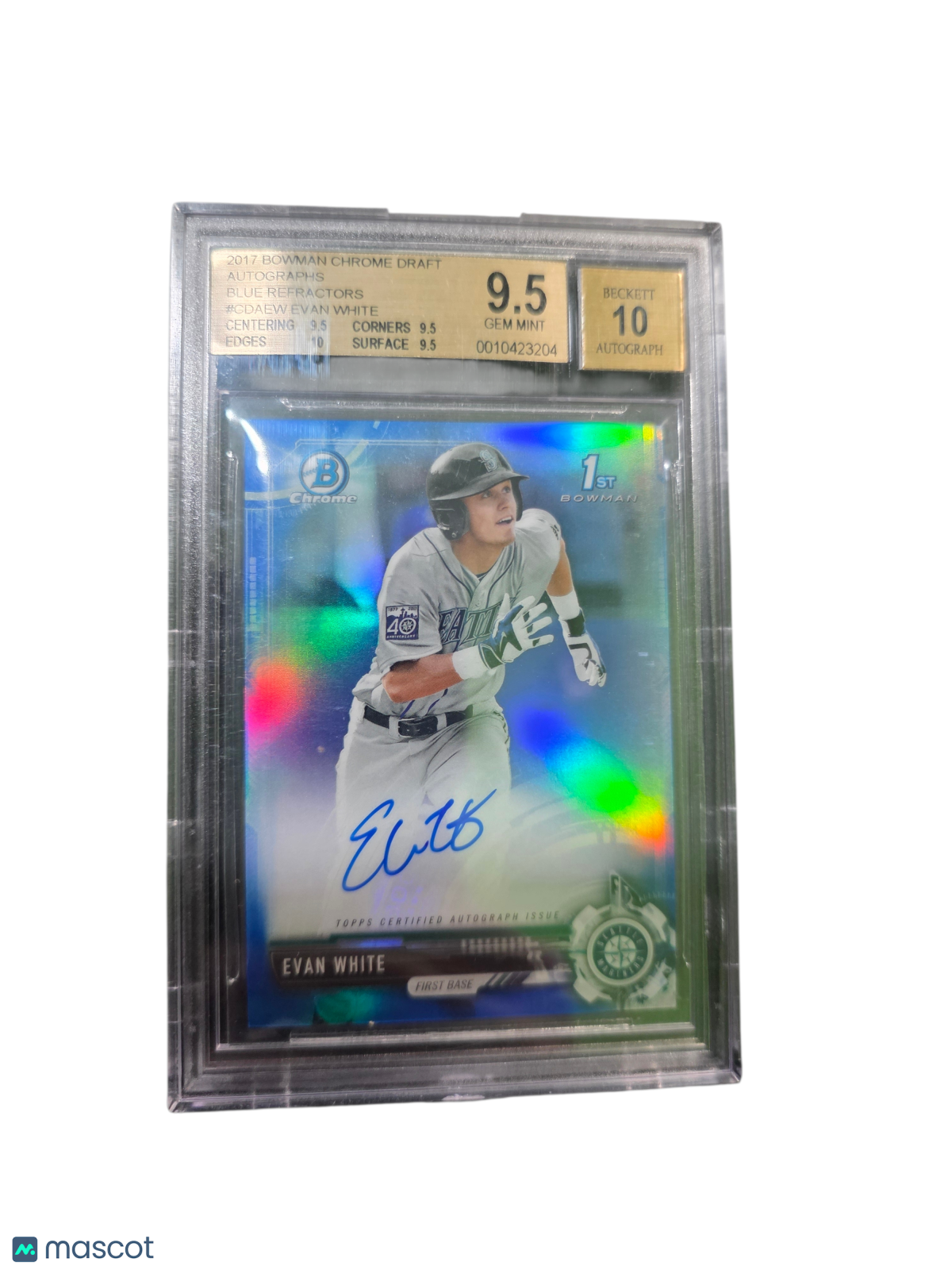 2017 Bowman Chrome Draft Auto Blue Refrac Evan White #CDAEW BGS 9.5 Auto 10