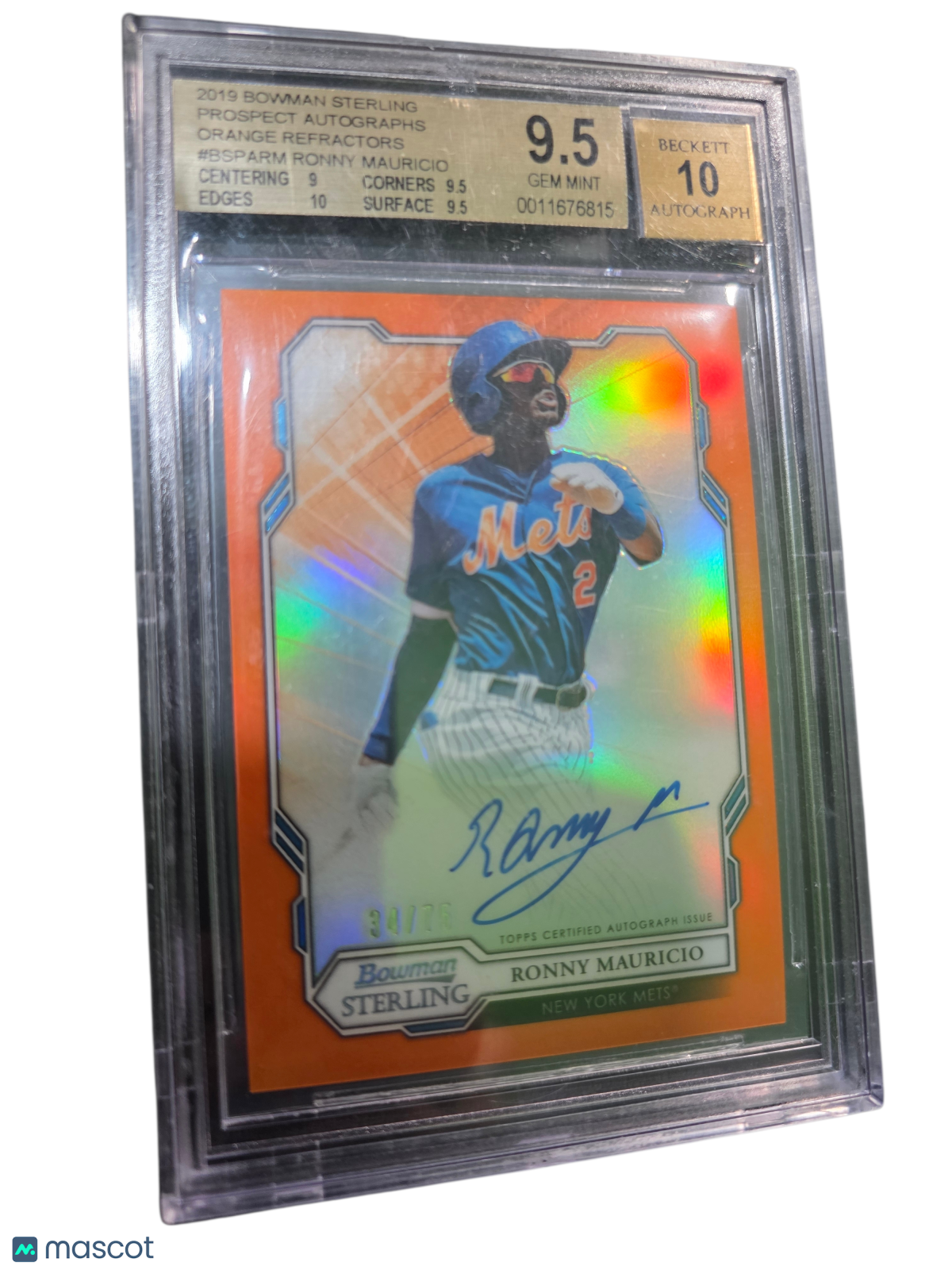 2019 Bowman Sterling Prospect Auto Orange Ronny Mauricio #BSPARM BGS 9.5 Auto 10