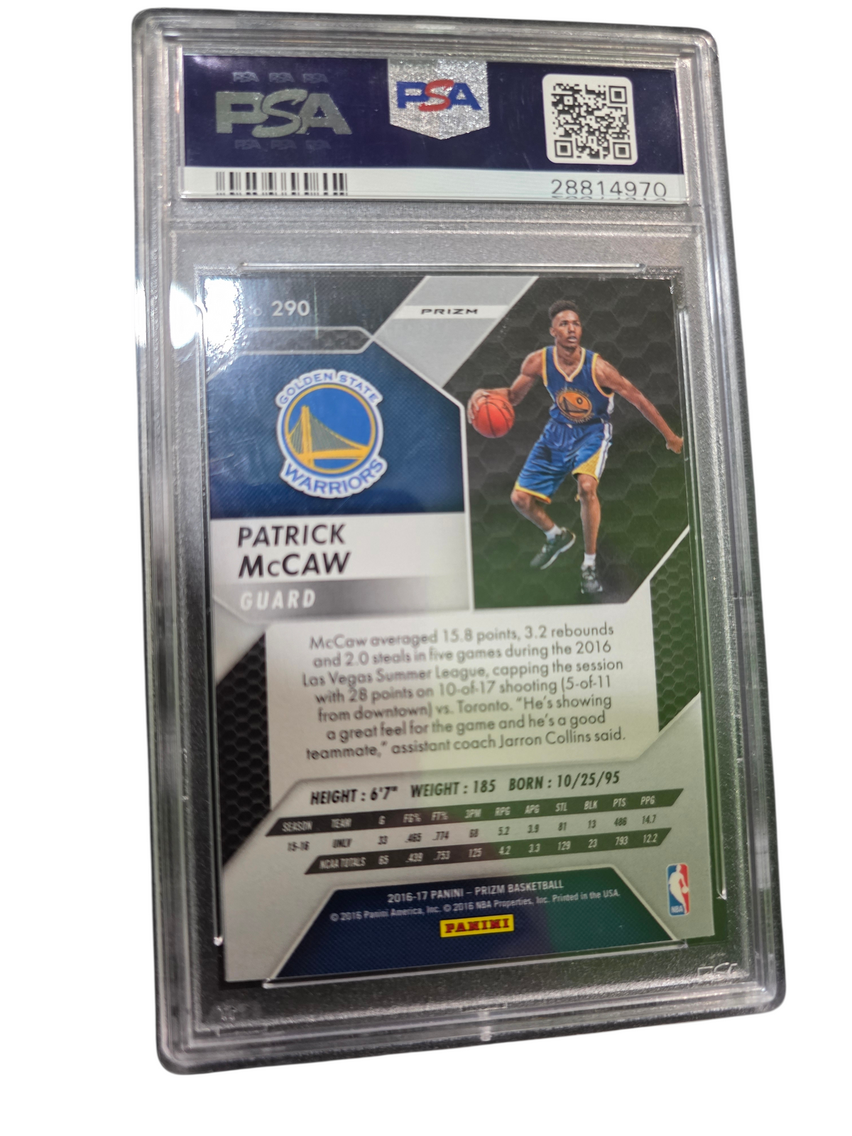 2016 Panini Prizm Patrick Mccaw #290 Silver PSA 10