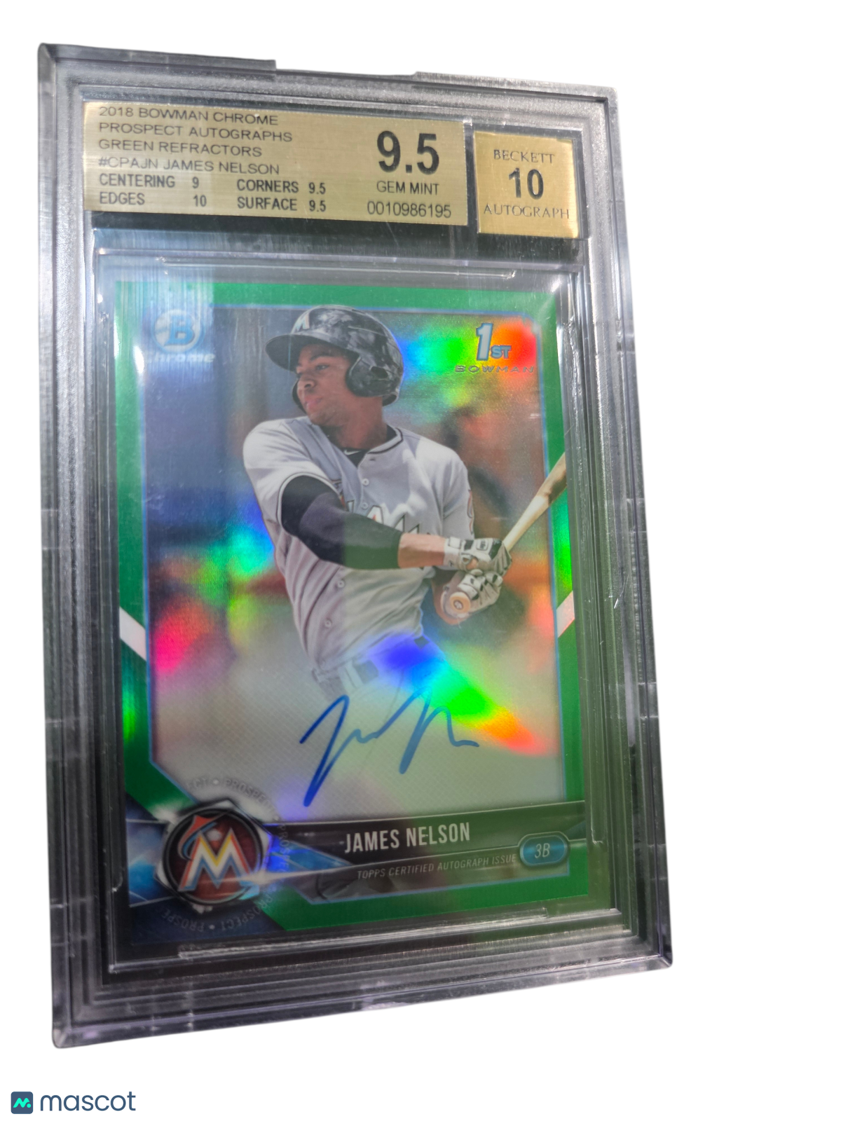2018 Bowman Chrome Prospect Auto Green Ref James Nelson #CPAJN BGS 9.5 Auto 10