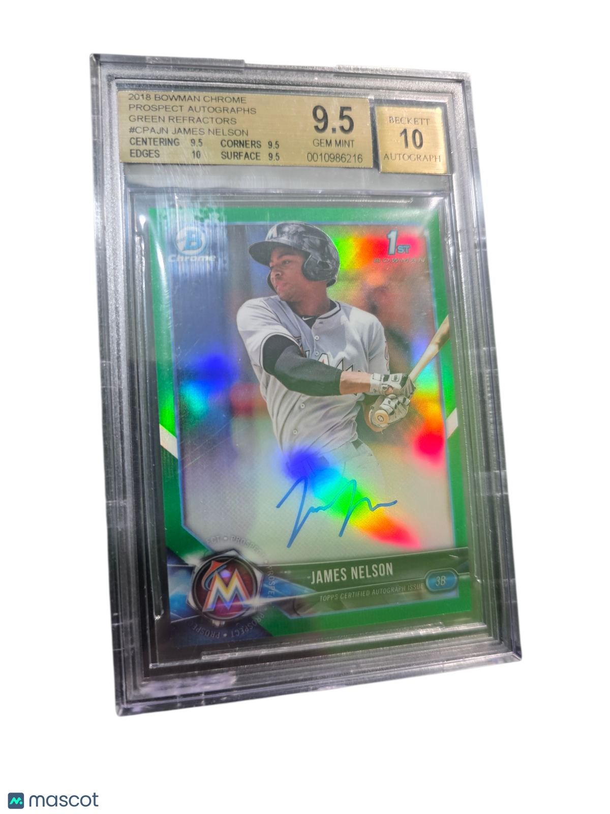 2018 Bowman Chrome Prospect Auto Green  James Nelson #CPAJN BGS 9.5 Auto 10