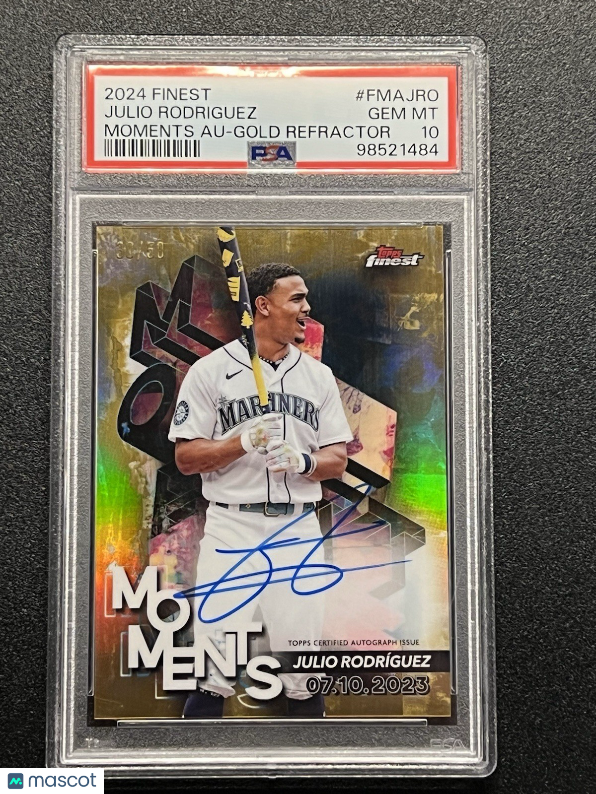 2024 Topps Finest Julio Rodriguez #FMA-JRO Gold Auto Parallel /50 PSA 10