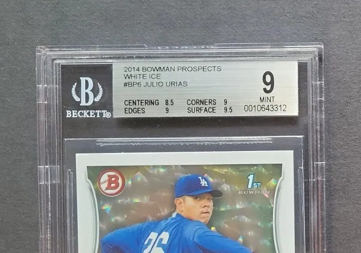 2014 Bowman Julio Urías #BP6 White Ice Rookie BGS 9