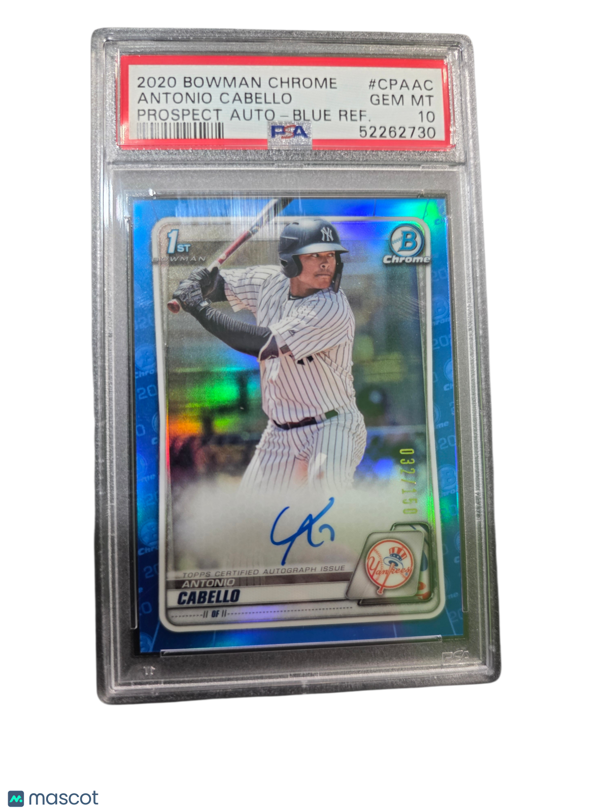 2020 Bowman Chrome Prospect Auto Antonio Cabello #CPAAC Blue Refractor PSA 10