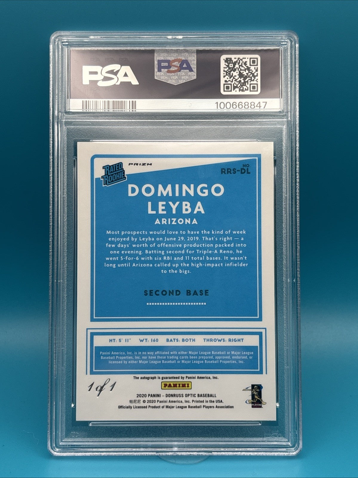 2020 PANINI DONRUSS OPTIC  Rc SIGs Domingo Leyba #RRSDL GOLD VINYL 1/1 PSA