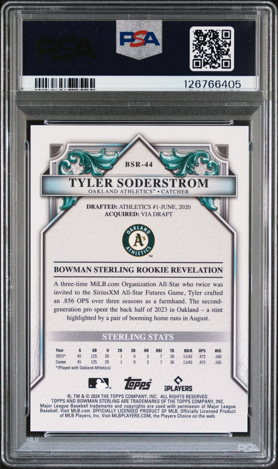 2024 BOWMAN STERLING ROOKIES TYLER SODERSTROM #BSR44 BLACK LAVA / 10 PSA 9